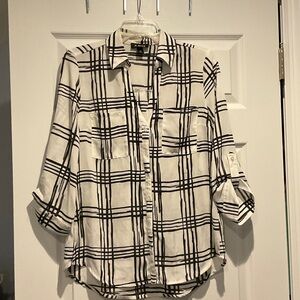 A. Byer Black and White Plaid Blouse
